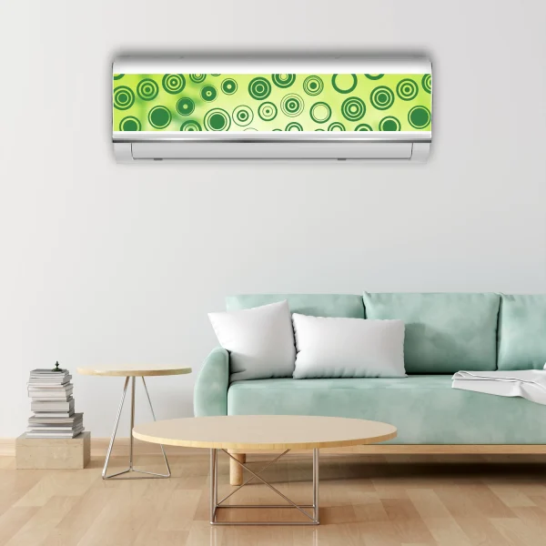 nagy zöld kör mintájú klíma dekoráció, öntapadós fólia, otthon faldekoráció kép